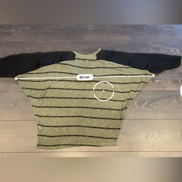 Harmony Mesh 3/4 Sleeve Olive Green Striped See Through Woven Slouchy Sweater - Picture 12 of 16